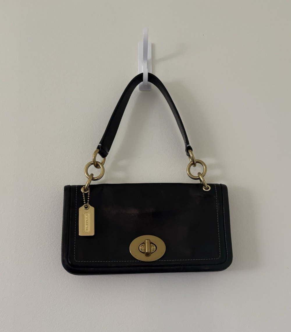 Coach 65th Anniversary Legacy Black Flap Shoulder Bag Baguette Leather Turnlock